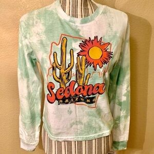 NWT Sedona Cropped Tee XS Long Sleeve Love Tribe TieDye Green White Cotton